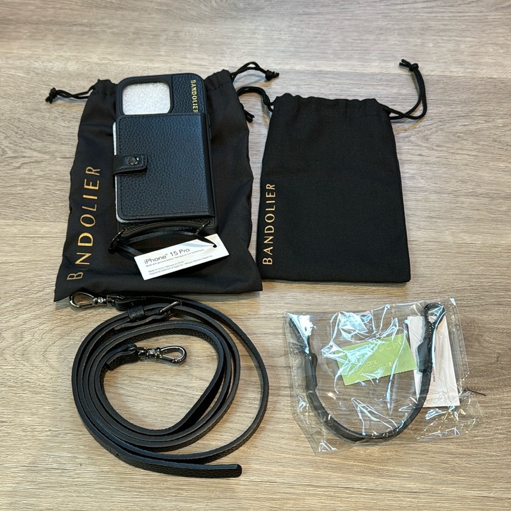 Bandolier Mika IPhone 15 Pro Black/Pewter BNIB with Emma Wristlet Strap